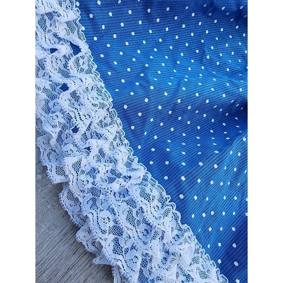 Vintage Mini World Blue Party Dress Size 6-9 Months White Lace Ruffles Bow Pants - Picture 3 of 9